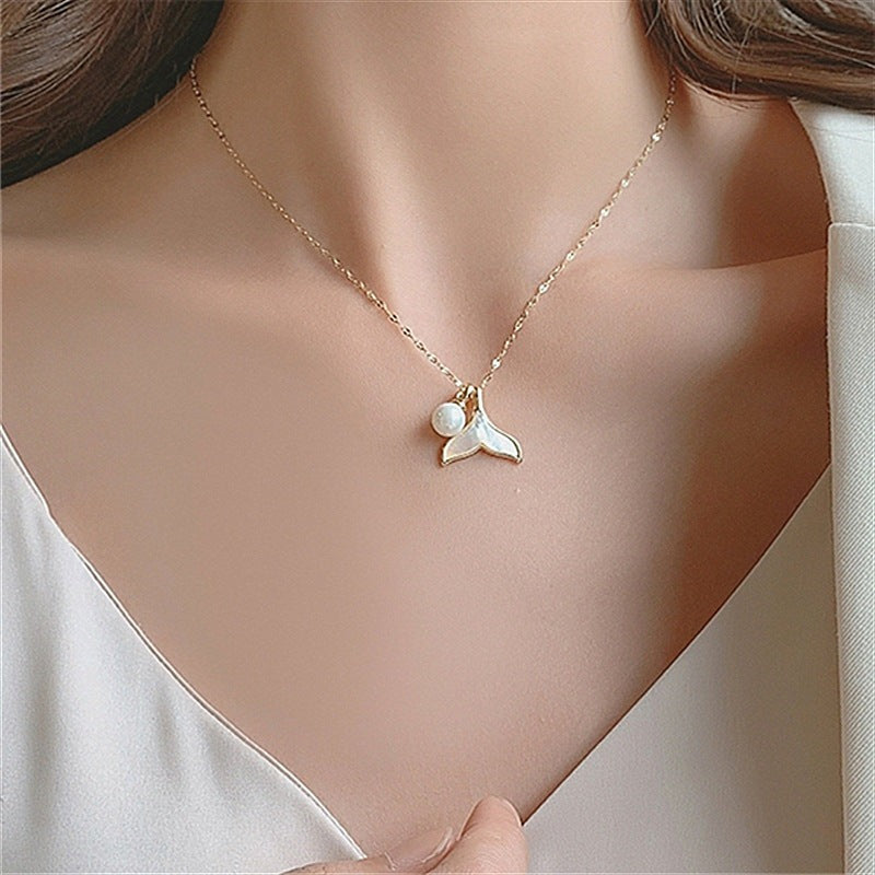 Women's Mermaid Necklace Gold Freshwater Pearl Stainless Steel - 2