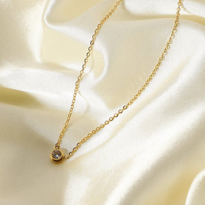 Women's Gold Necklace 18k Stainless Steel with Diamond Simulants - 6