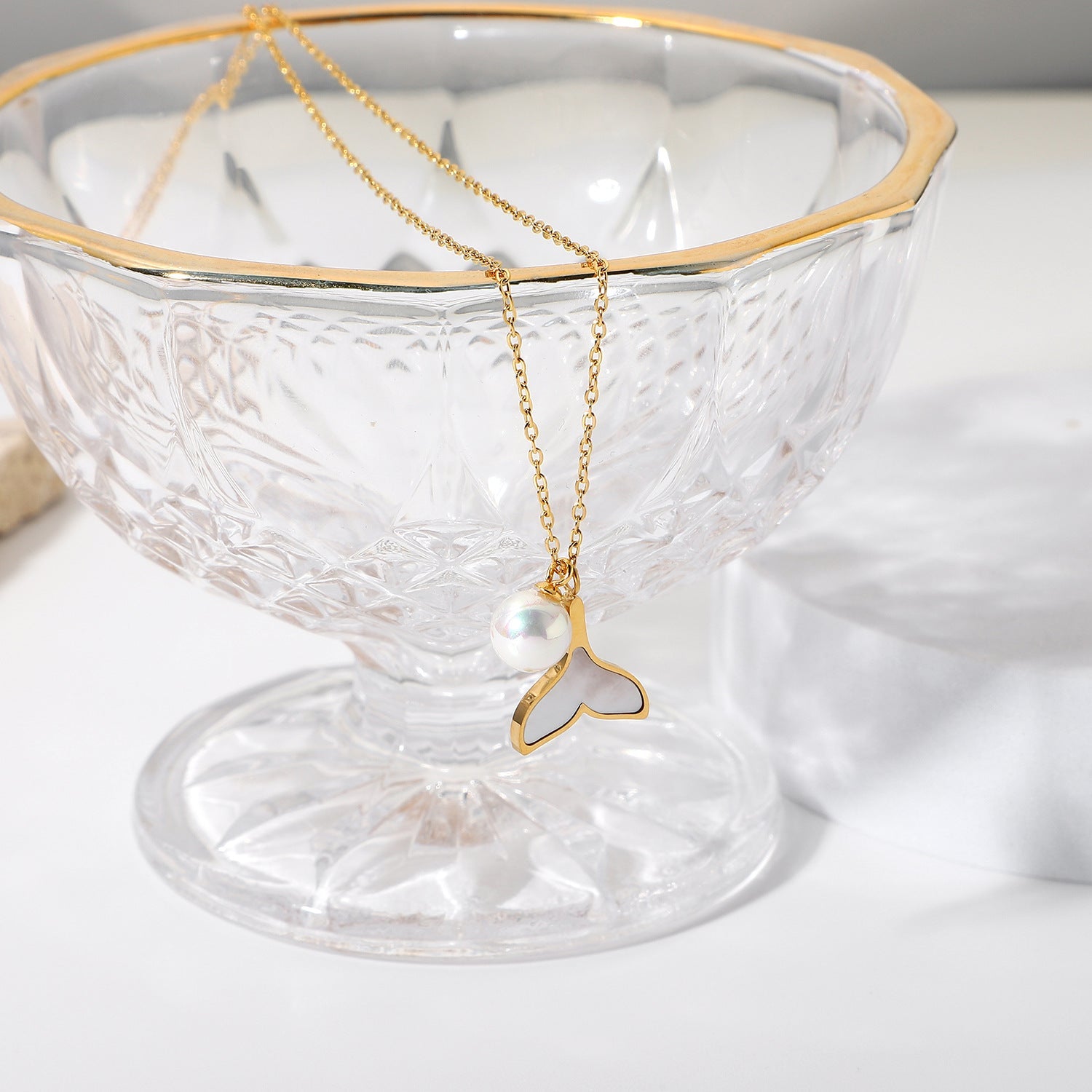 Women's Mermaid Necklace Gold Freshwater Pearl Stainless Steel - 4