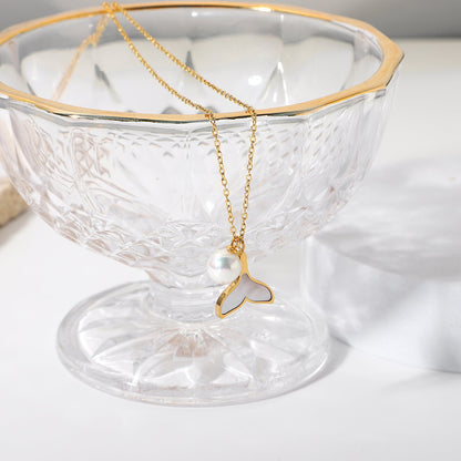 Women's Mermaid Necklace Gold Freshwater Pearl Stainless Steel - 4