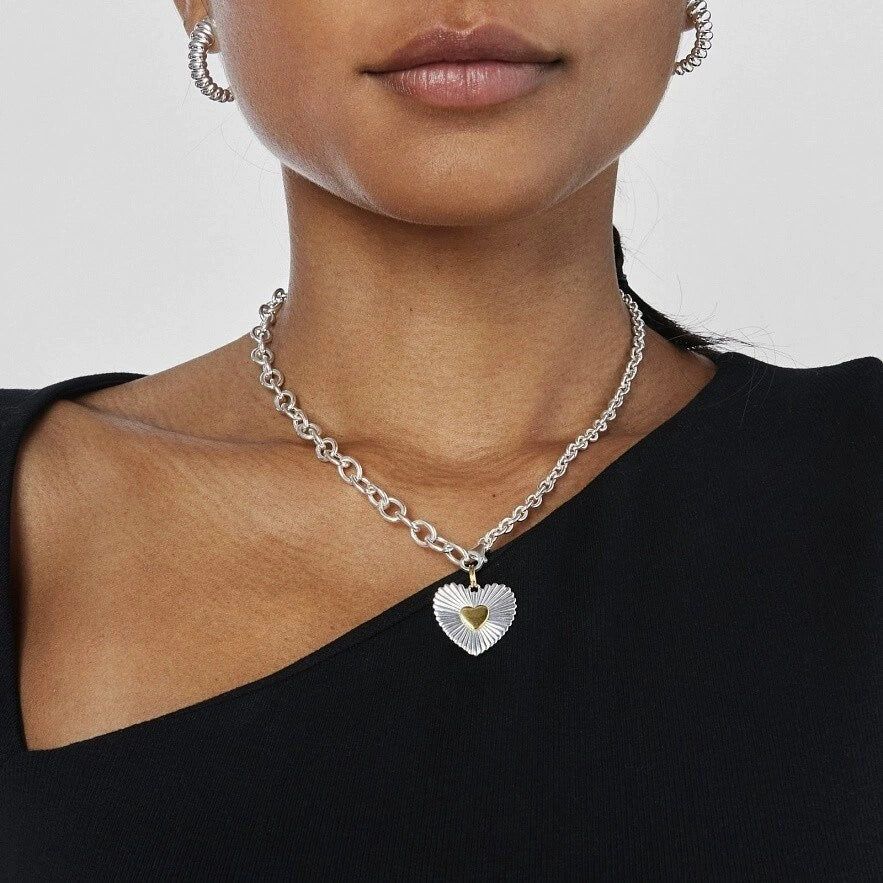 Women's Pendant Two-Tone Silver Gold Stainless Steel Heart Necklace - 2