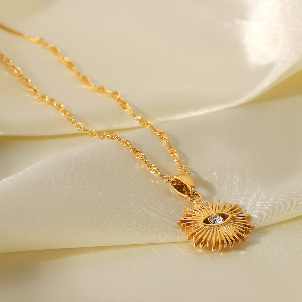Women's Gold Necklace Sun Pendant Stainless Steel 18k - 6