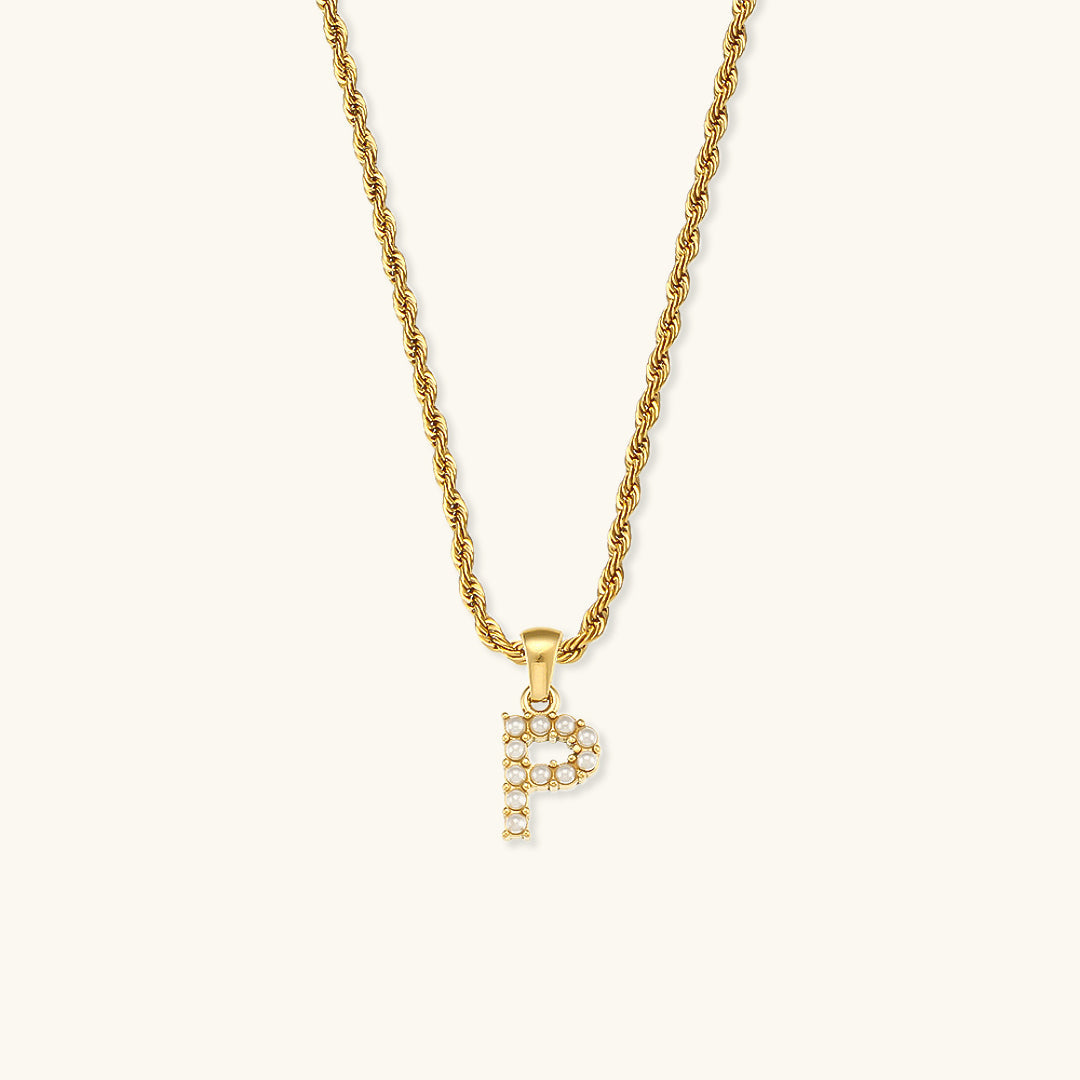 Women's Initial Necklace Gold Freshwater Pearl 18k Waterproof - 18