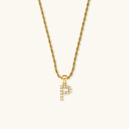 Women's Initial Necklace Gold Freshwater Pearl 18k Waterproof - 18