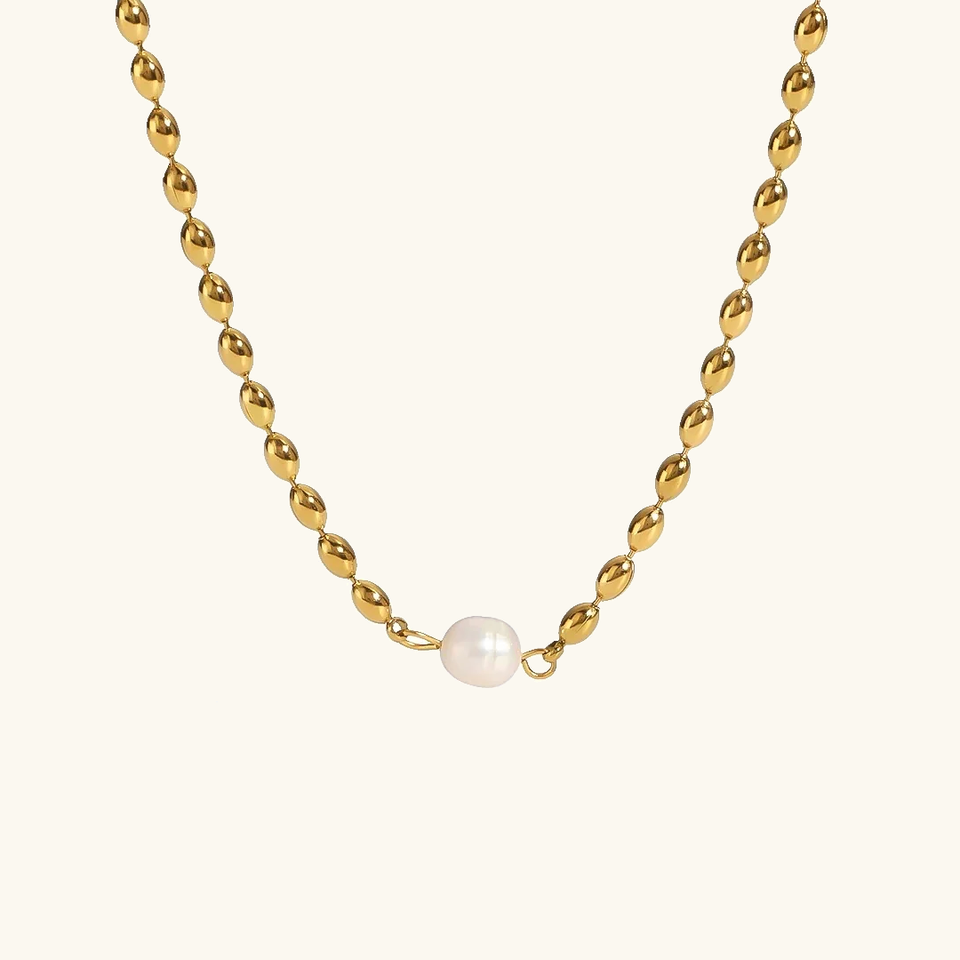 Women's Pearl Necklace White Freshwater Pearls 18k Gold - 1