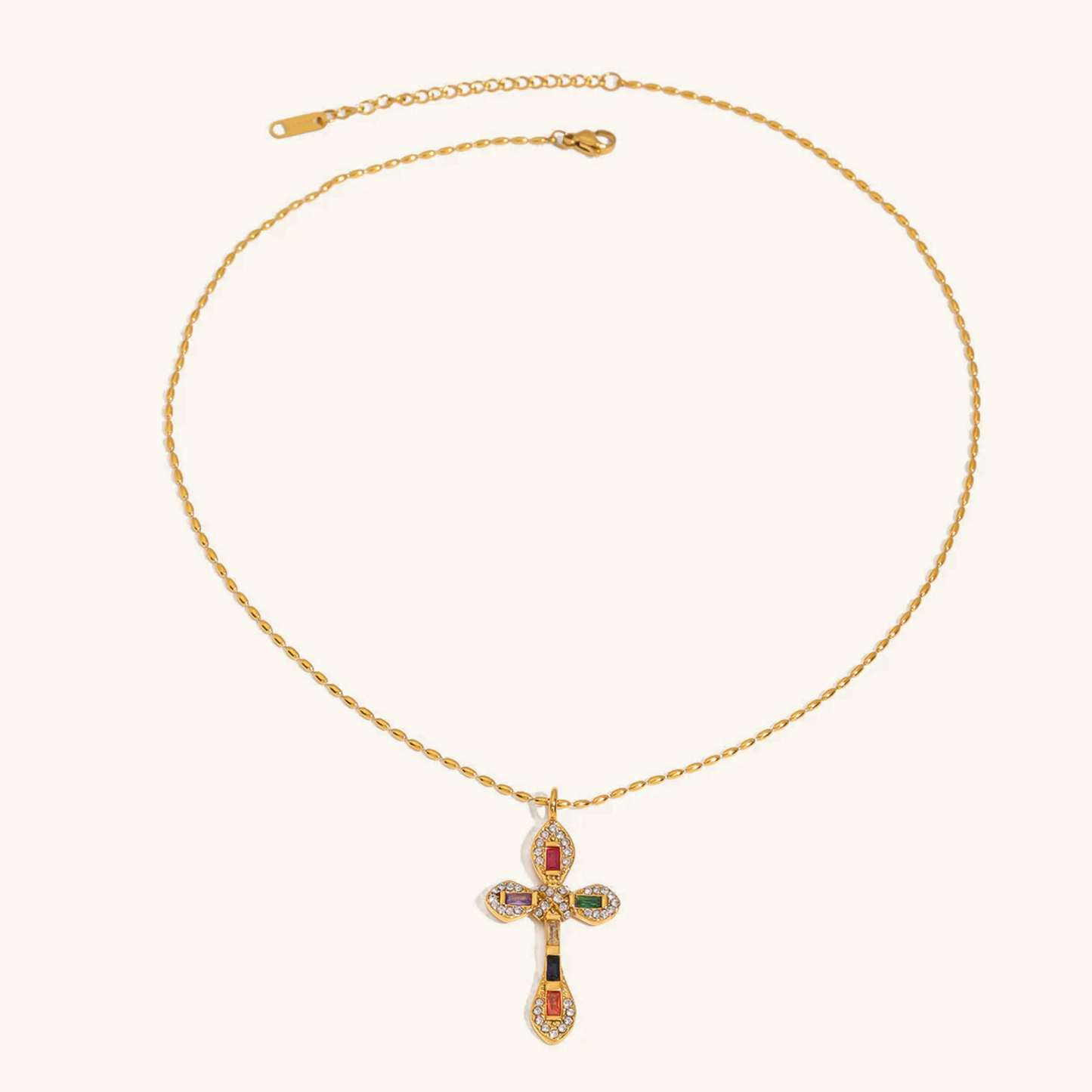 Women's Diamond Crucifix Necklace Gold Stainless Steel - 7