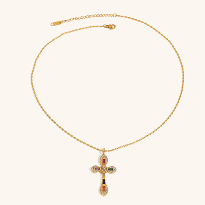 Women's Diamond Crucifix Necklace Gold Stainless Steel - 7