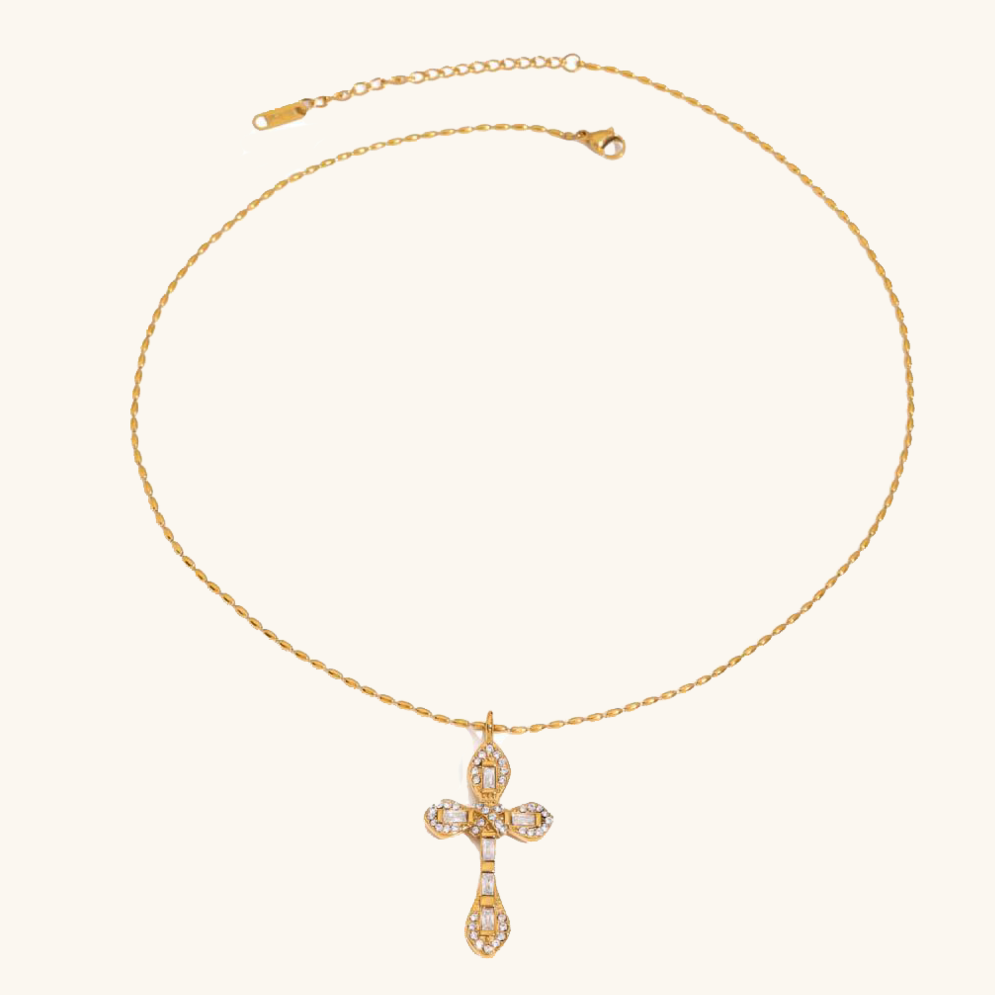 Women's Diamond Crucifix Necklace Gold Stainless Steel - 1