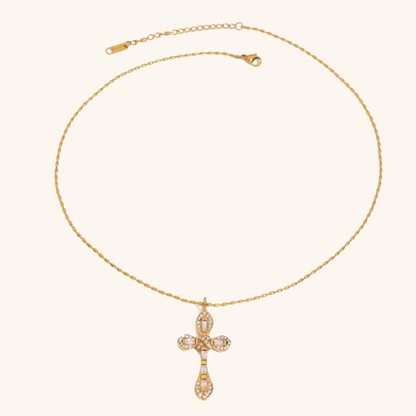 Women's Diamond Crucifix Necklace Gold Stainless Steel - 1