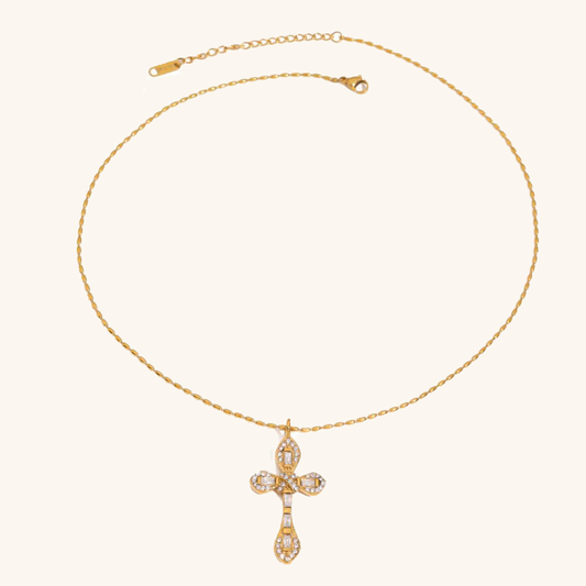 Women's Diamond Crucifix Necklace Gold Stainless Steel - 1