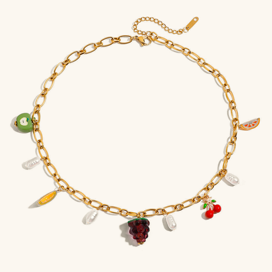 Women's Fruit Charm Necklace Gold Stainless Steel 18k - 1