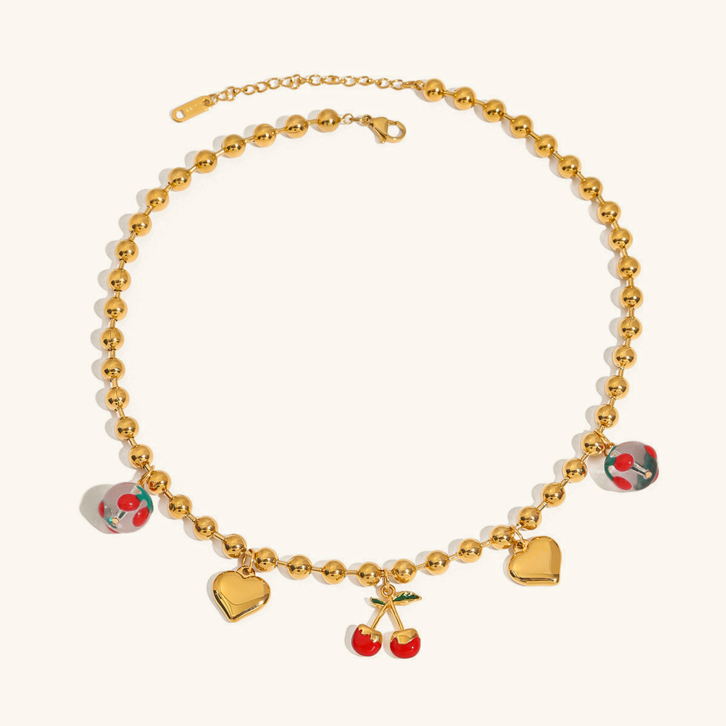 Women's Cherry Necklace Gold Stainless Steel - 1