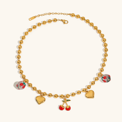 Women's Cherry Necklace Gold Stainless Steel - 1