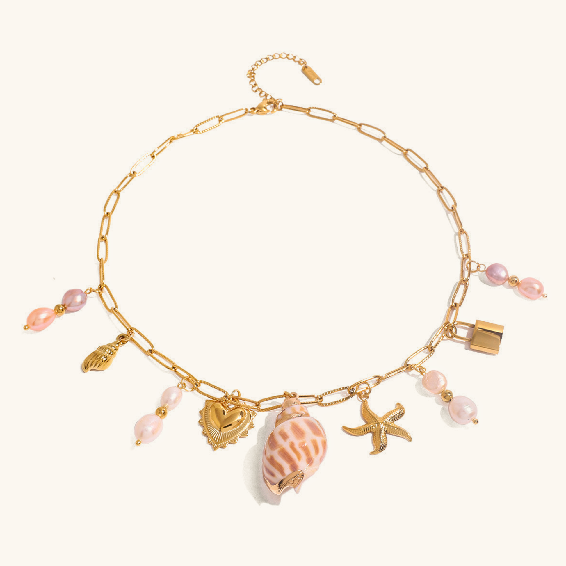 Women's Pearl Necklace Gold Stainless Steel 18k - 1