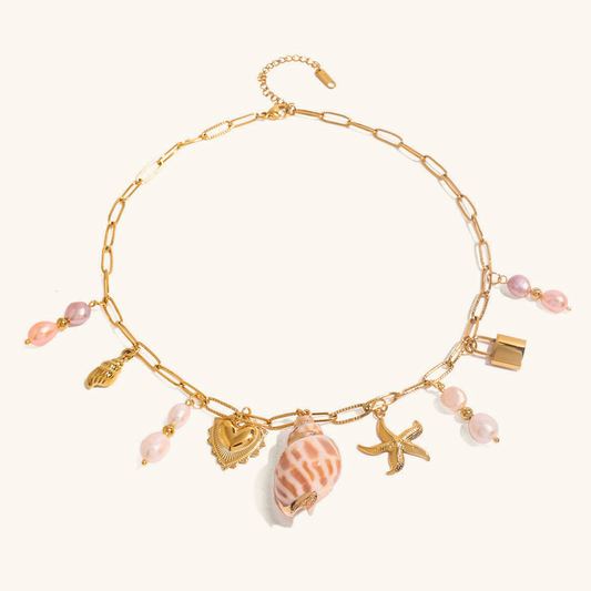 Women's Pearl Necklace Gold Stainless Steel 18k - 1