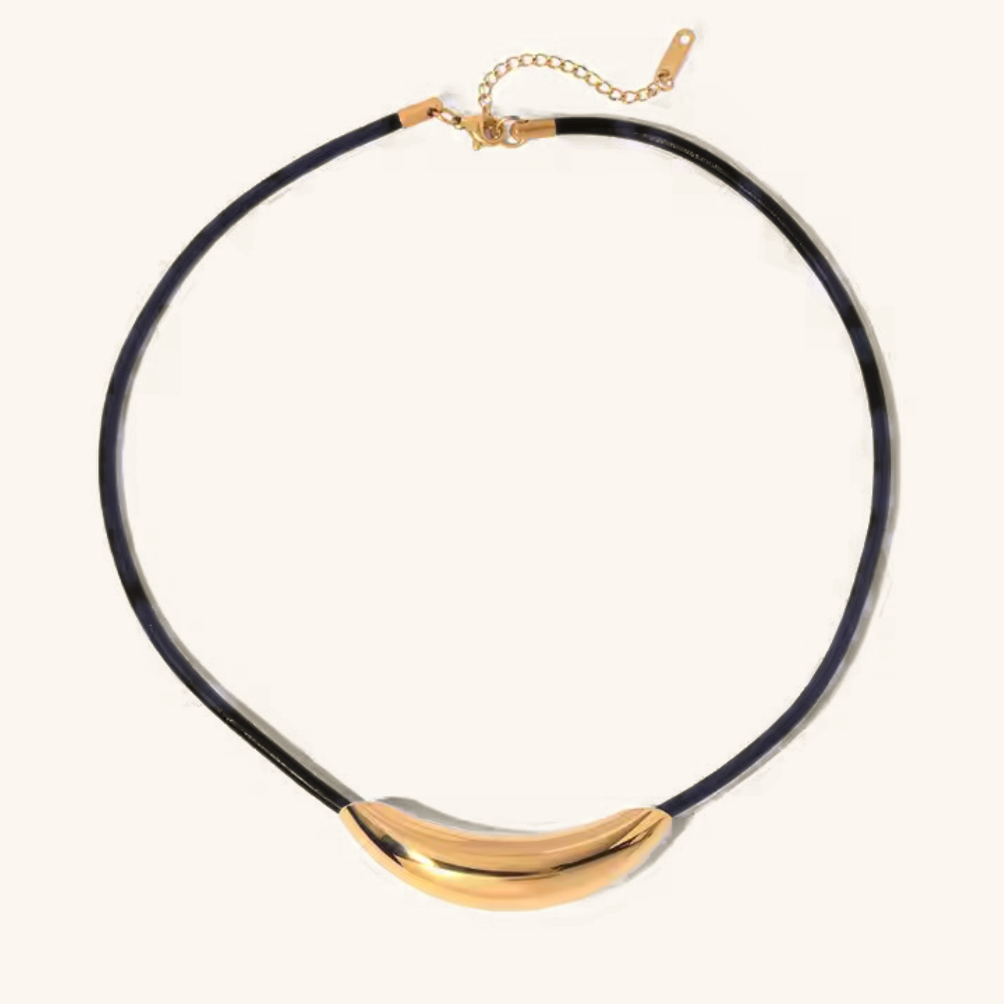 Women's Gold Pendant Necklace Black Cord Stainless Steel - 1