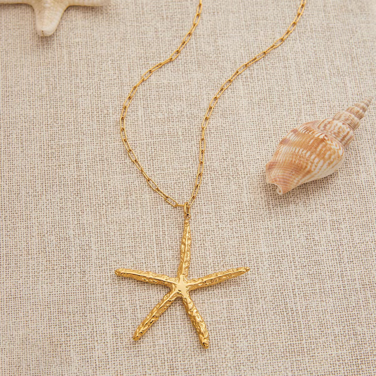 Women's Starfish Necklace Gold Stainless Steel 30 Inches - 4