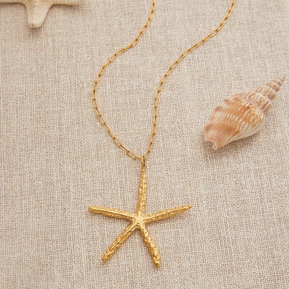 Women's Starfish Necklace Gold Stainless Steel 30 Inches - 4