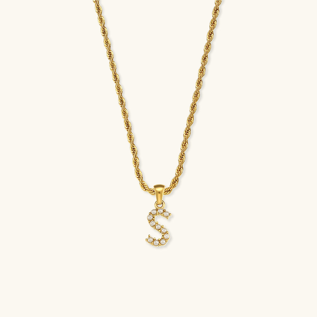 Women's Initial Necklace Gold Freshwater Pearl 18k Waterproof - 21