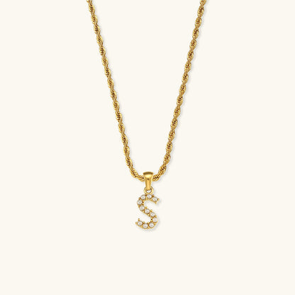 Women's Initial Necklace Gold Freshwater Pearl 18k Waterproof - 21