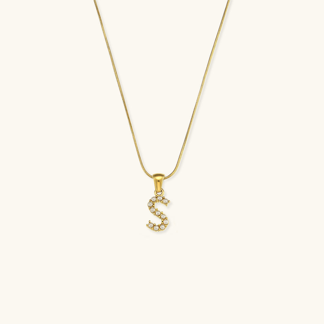 Women's Initial Letter Necklace Gold Stainless Steel Freshwater Pearls - 22