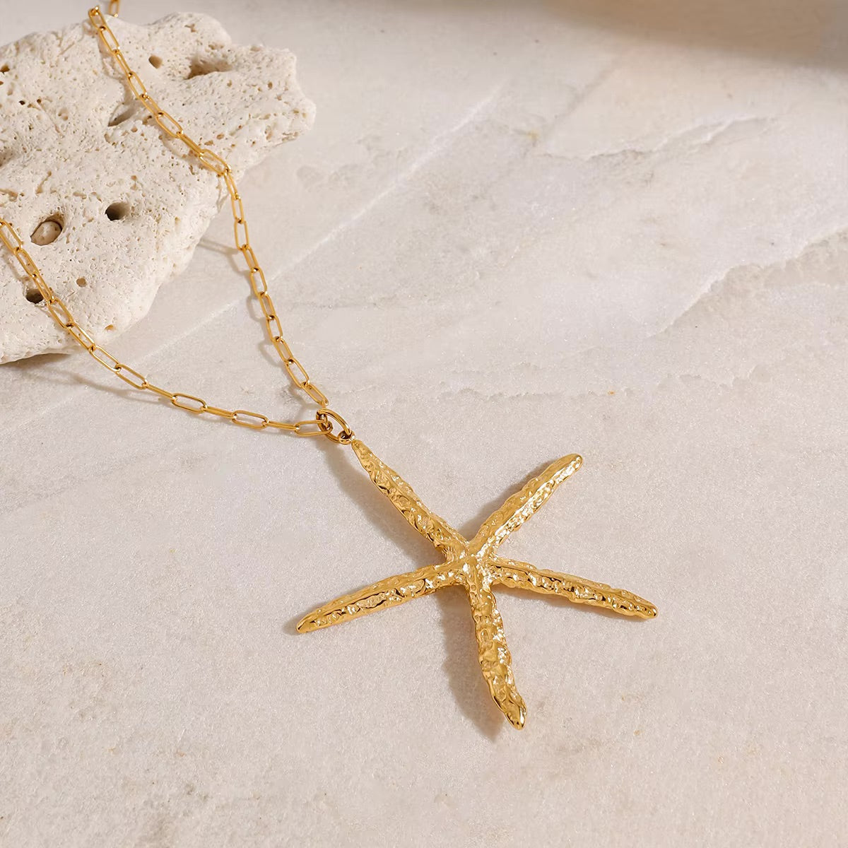 Women's Starfish Necklace Gold Stainless Steel 30 Inches - 5
