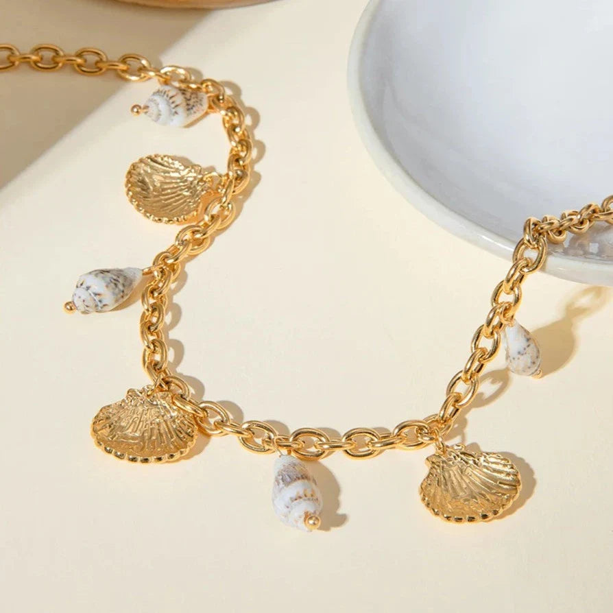 Women's Gold Necklace Coral Seashell Stainless Steel - 6