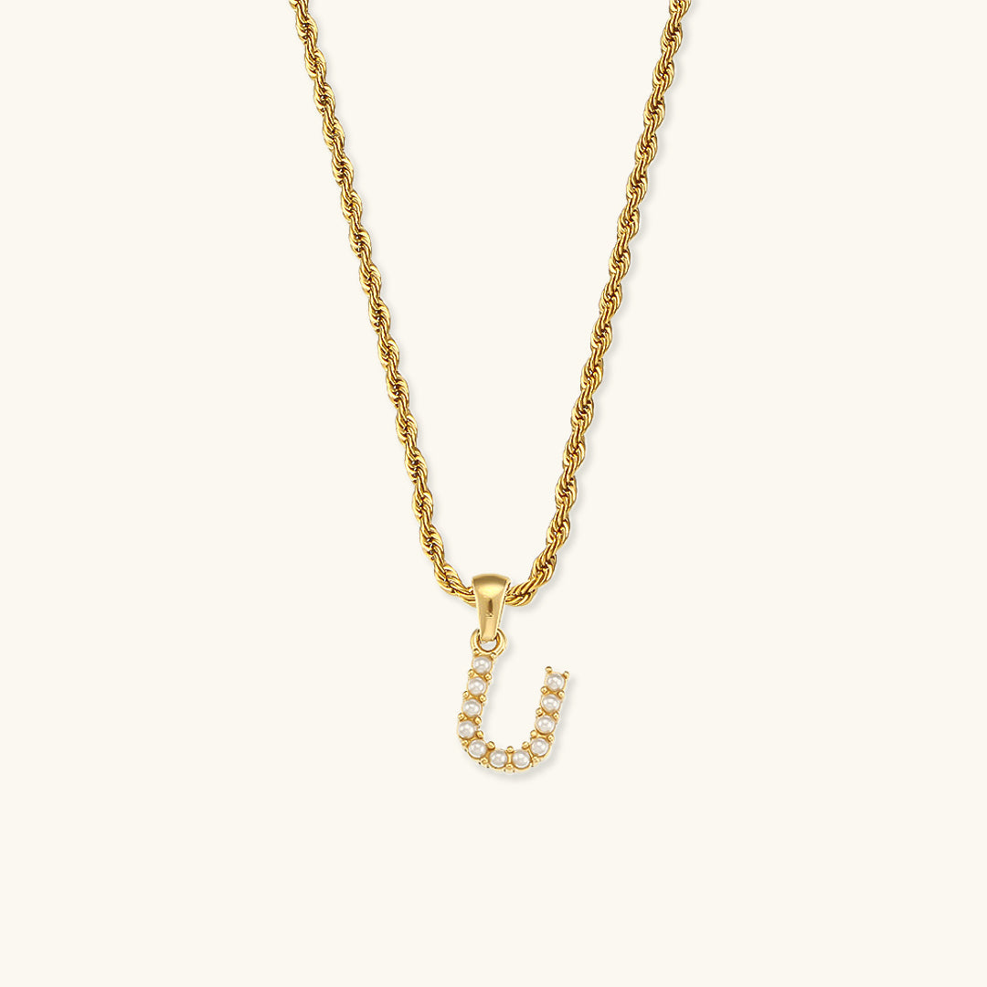 Women's Initial Necklace Gold Freshwater Pearl 18k Waterproof - 23