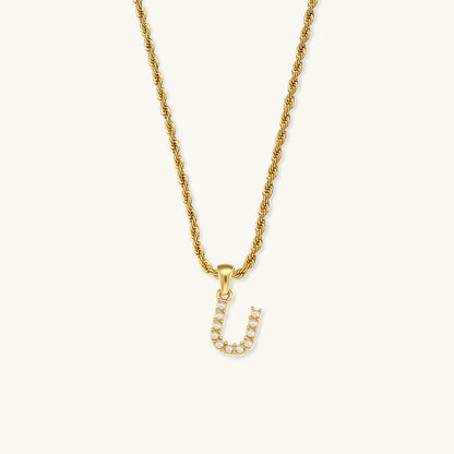 Women's Initial Necklace Gold Freshwater Pearl 18k Waterproof - 23