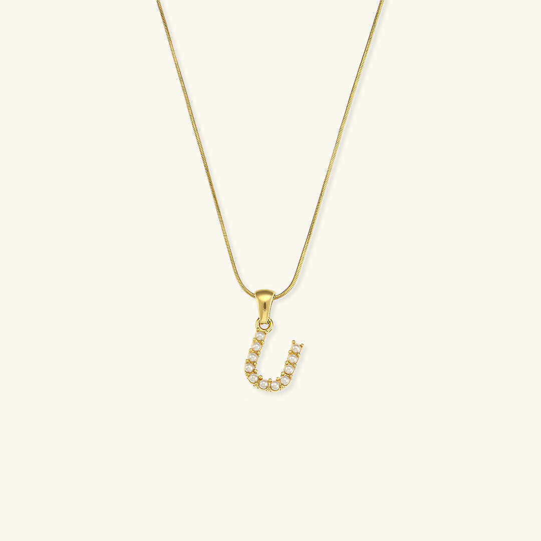 Women's Initial Letter Necklace Gold Stainless Steel Freshwater Pearls - 24