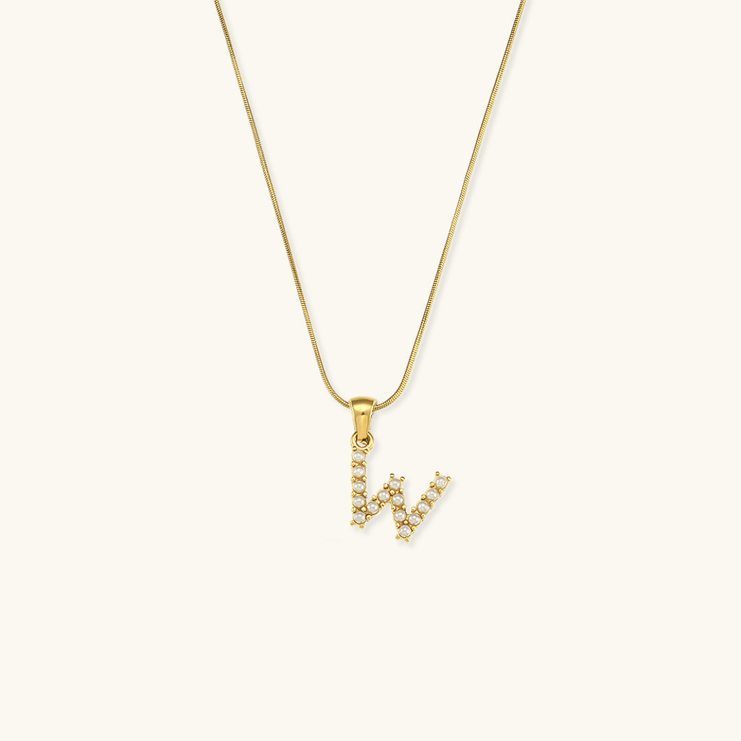 Women's Initial Letter Necklace Gold Stainless Steel Freshwater Pearls - 26