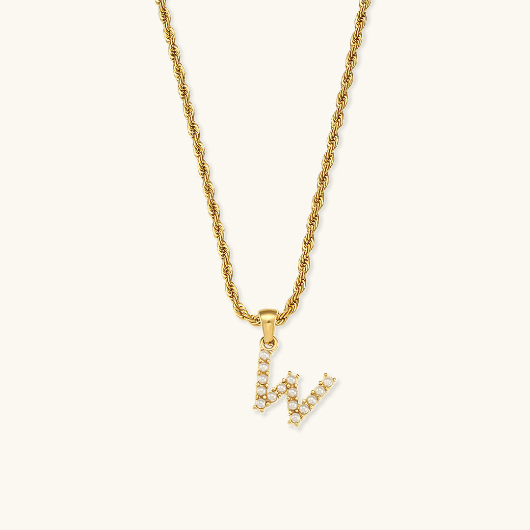 Women's Initial Necklace Gold Freshwater Pearl 18k Waterproof - 25