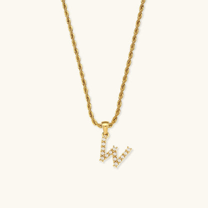Women's Initial Necklace Gold Freshwater Pearl 18k Waterproof - 25