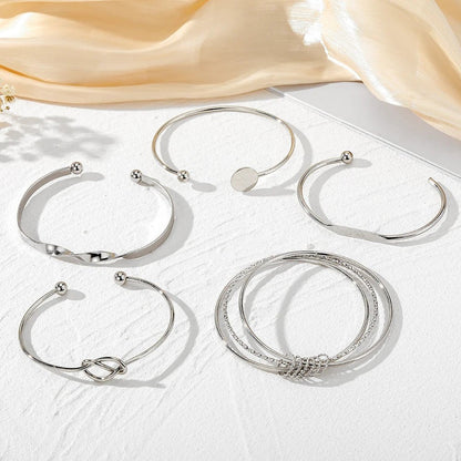 Women’s Bangle Bracelet Set Silver Stainless Steel 5 Piece Stack
