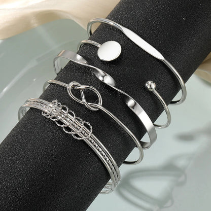 Women’s Bangle Bracelet Set Silver Stainless Steel 5 Piece Stack