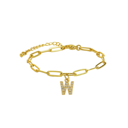 Women’s Bracelet Gold Stainless Steel with Zircon Initial