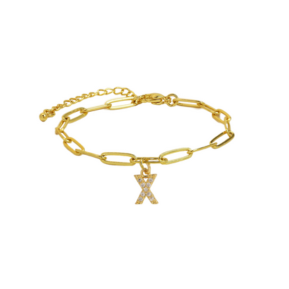 Women’s Bracelet Gold Stainless Steel with Zircon Initial