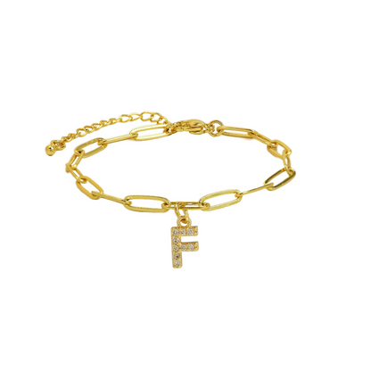 Women’s Bracelet Gold Stainless Steel with Zircon Initial