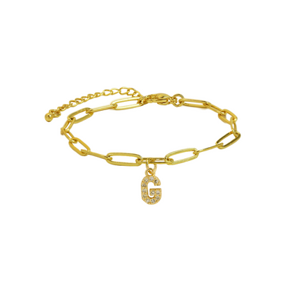 Women’s Bracelet Gold Stainless Steel with Zircon Initial