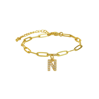 Women’s Bracelet Gold Stainless Steel with Zircon Initial