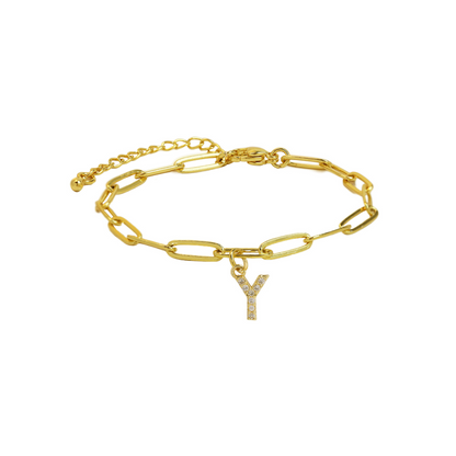 Women’s Bracelet Gold Stainless Steel with Zircon Initial