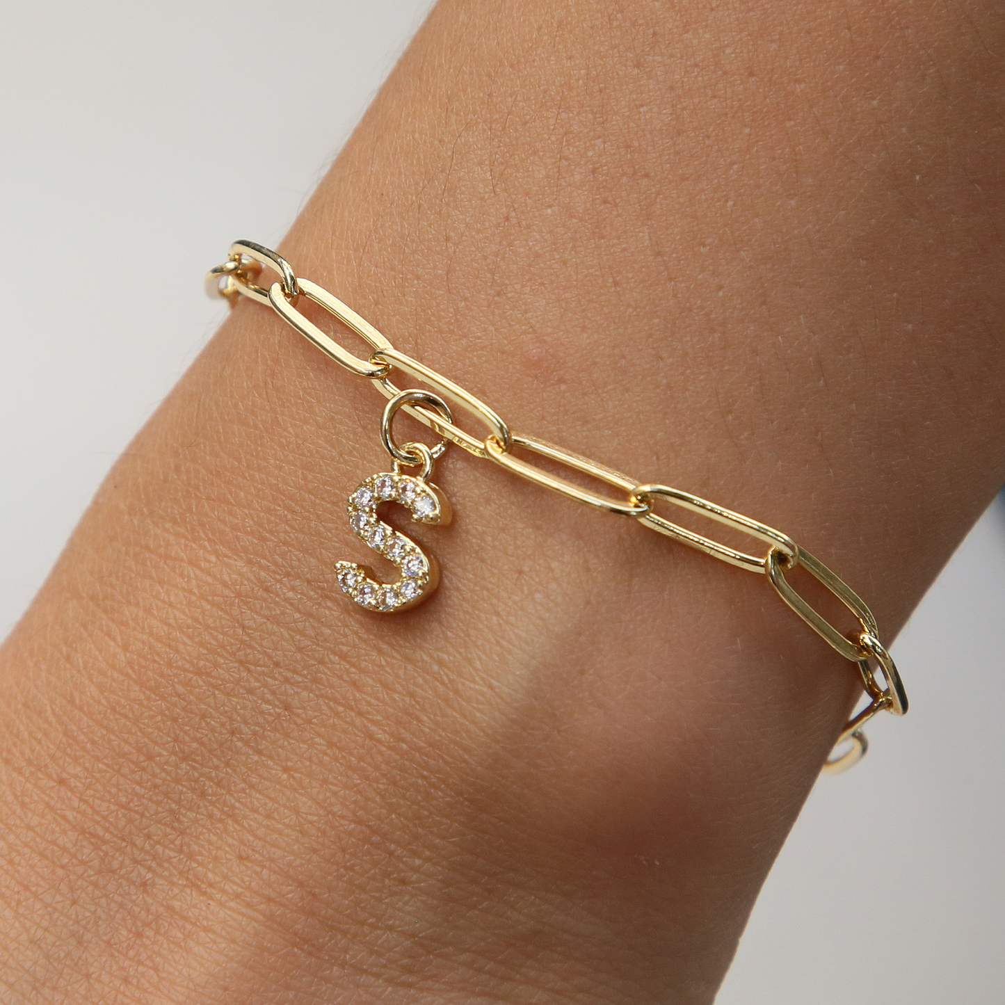Women’s Bracelet Gold Stainless Steel with Zircon Initial