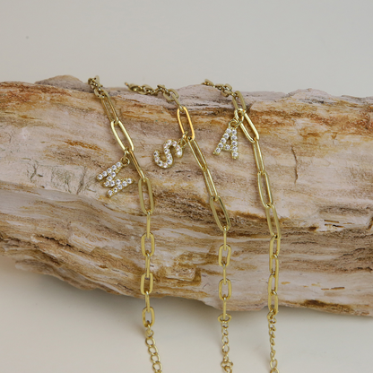 Women’s Bracelet Gold Stainless Steel with Zircon Initial