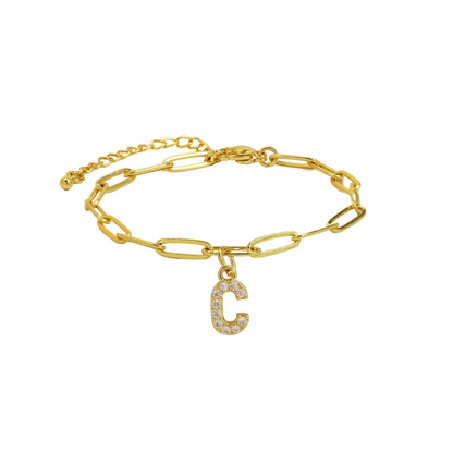 Women’s Bracelet Gold Stainless Steel with Zircon Initial