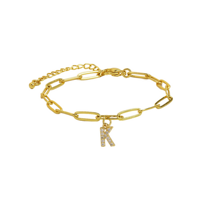 Women’s Bracelet Gold Stainless Steel with Zircon Initial