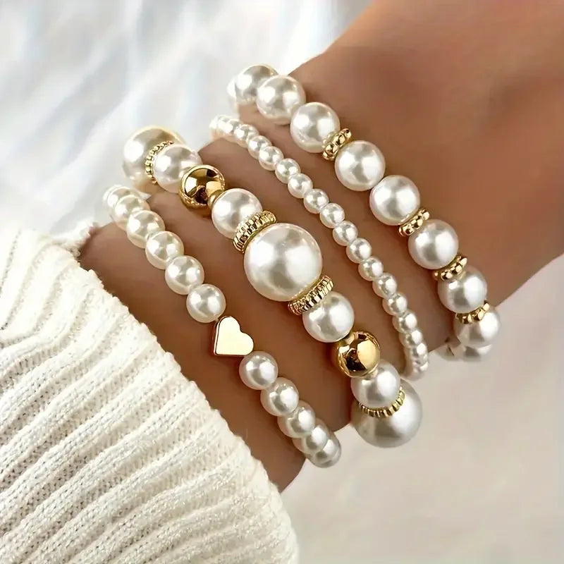 Women’s Bracelet Stack Gold Pearl Stainless Steel
