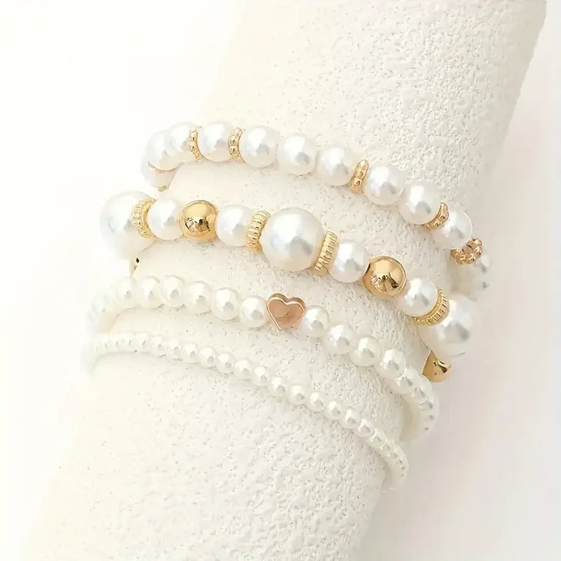 Women’s Bracelet Stack Gold Pearl Stainless Steel