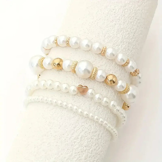 Women’s Bracelet Stack Gold Pearl Stainless Steel