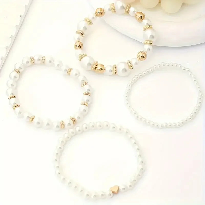 Women’s Bracelet Stack Gold Pearl Stainless Steel