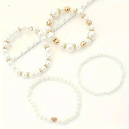 Women’s Bracelet Stack Gold Pearl Stainless Steel